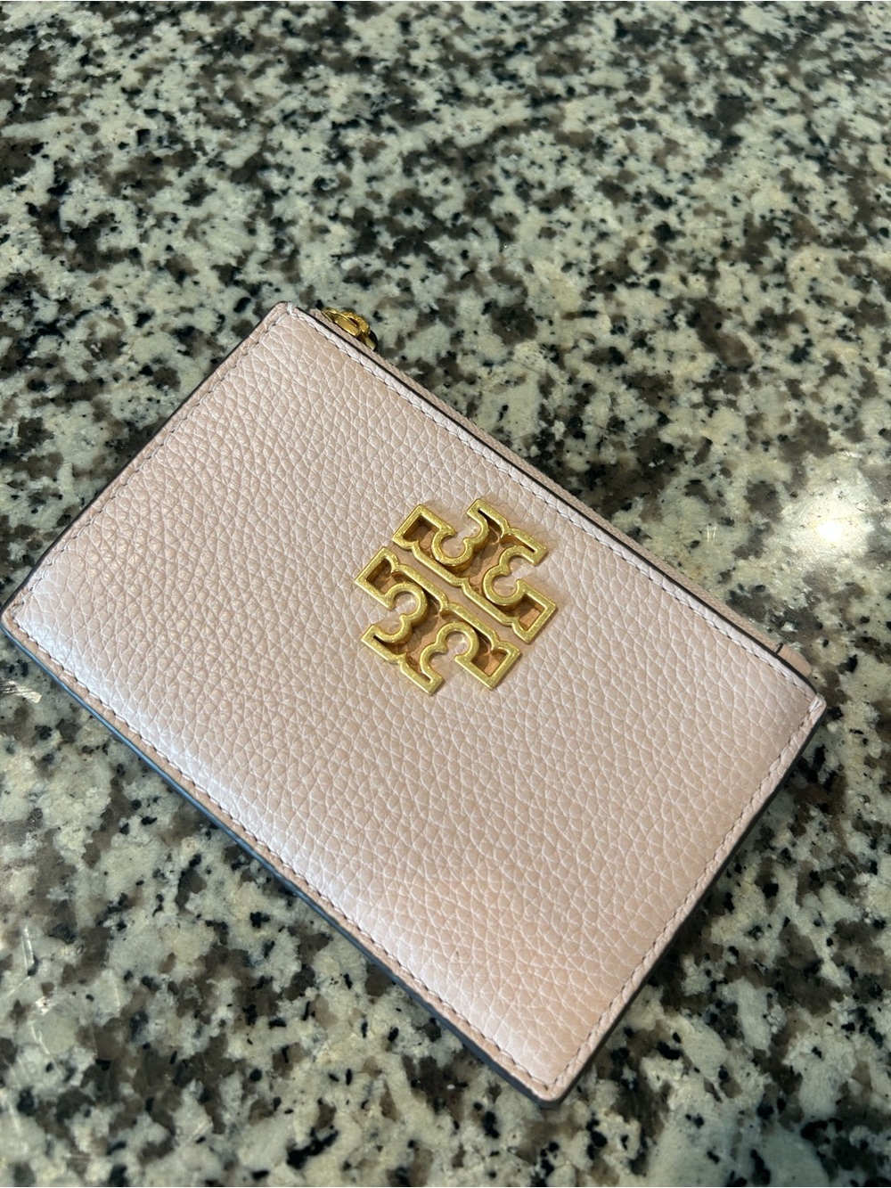 Tory Burch Blush Pebbled Leather Card Case with Gold Logo